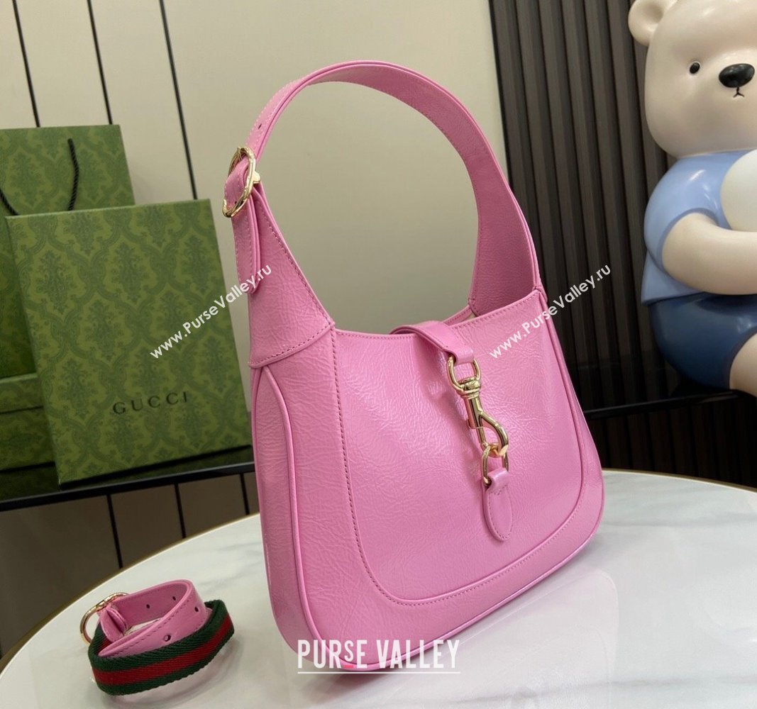 Gucci Jackie Small Shoulder Bag in Crinkled Patent Leather 782849 Pink 2024 (XLU-240625041)