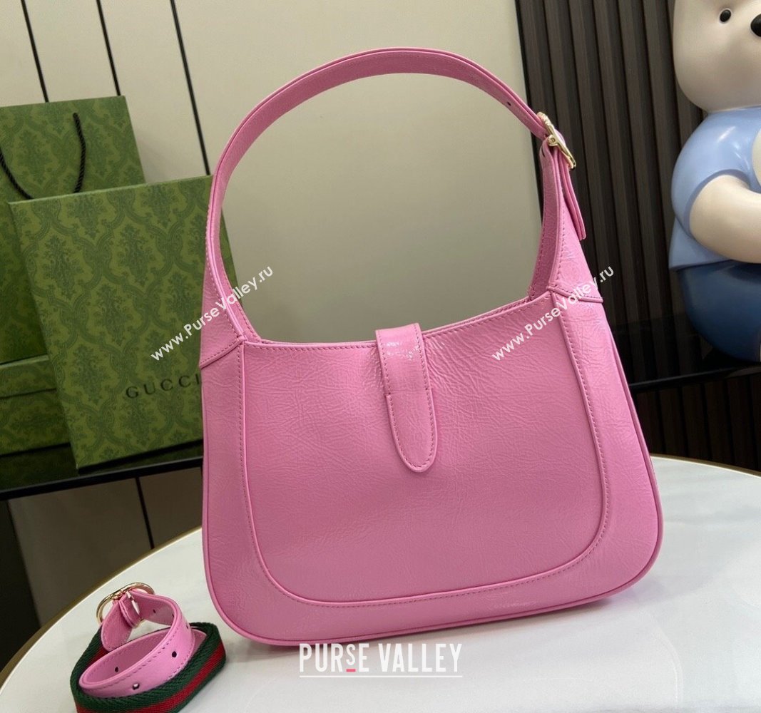 Gucci Jackie Small Shoulder Bag in Crinkled Patent Leather 782849 Pink 2024 (XLU-240625041)