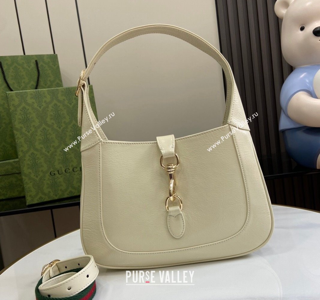 Gucci Jackie Small Shoulder Bag in Crinkled Patent Leather 782849 White 2024 (XLU-240625042)