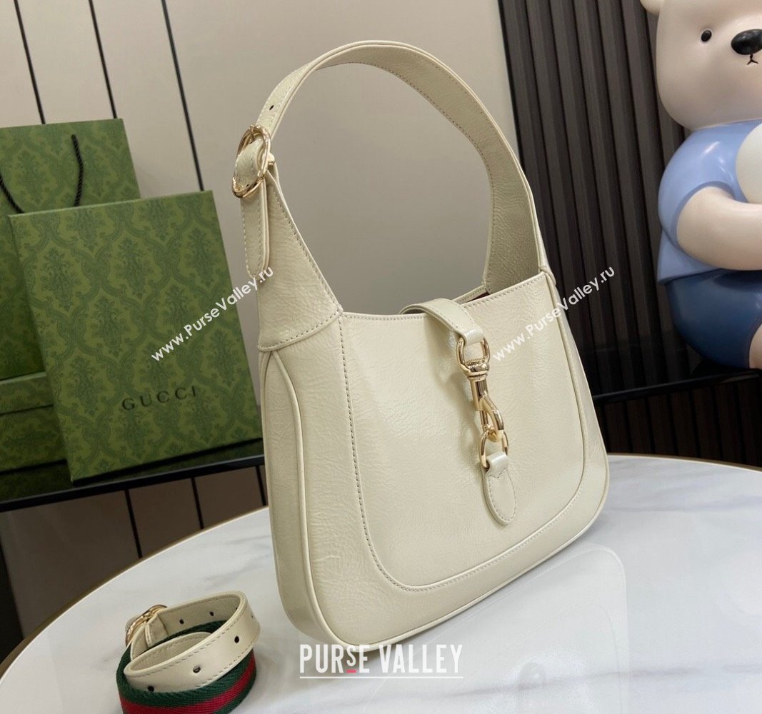 Gucci Jackie Small Shoulder Bag in Crinkled Patent Leather 782849 White 2024 (XLU-240625042)