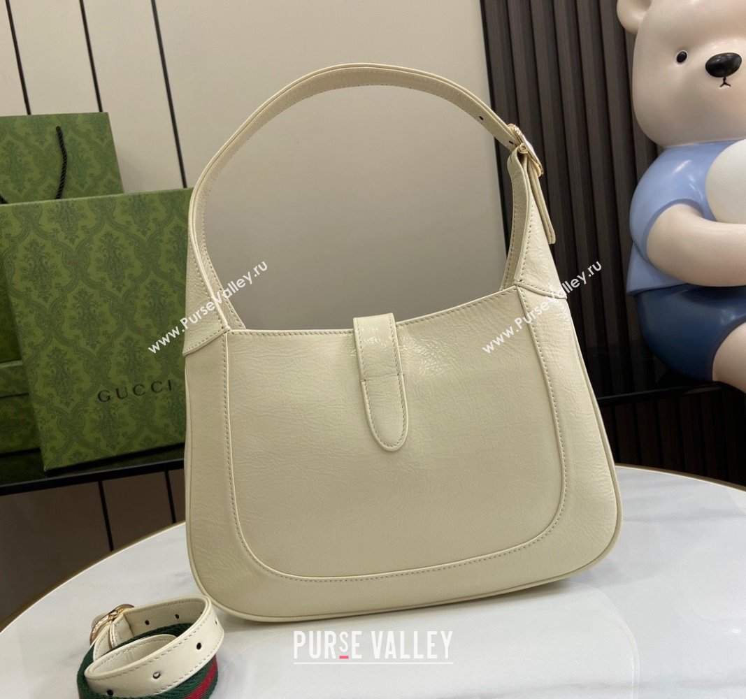 Gucci Jackie Small Shoulder Bag in Crinkled Patent Leather 782849 White 2024 (XLU-240625042)