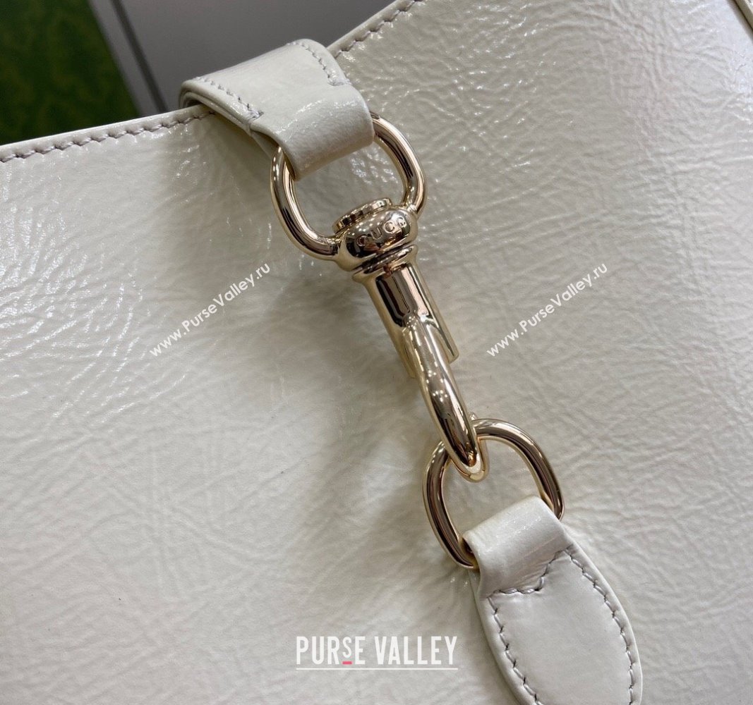 Gucci Jackie Small Shoulder Bag in Crinkled Patent Leather 782849 White 2024 (XLU-240625042)