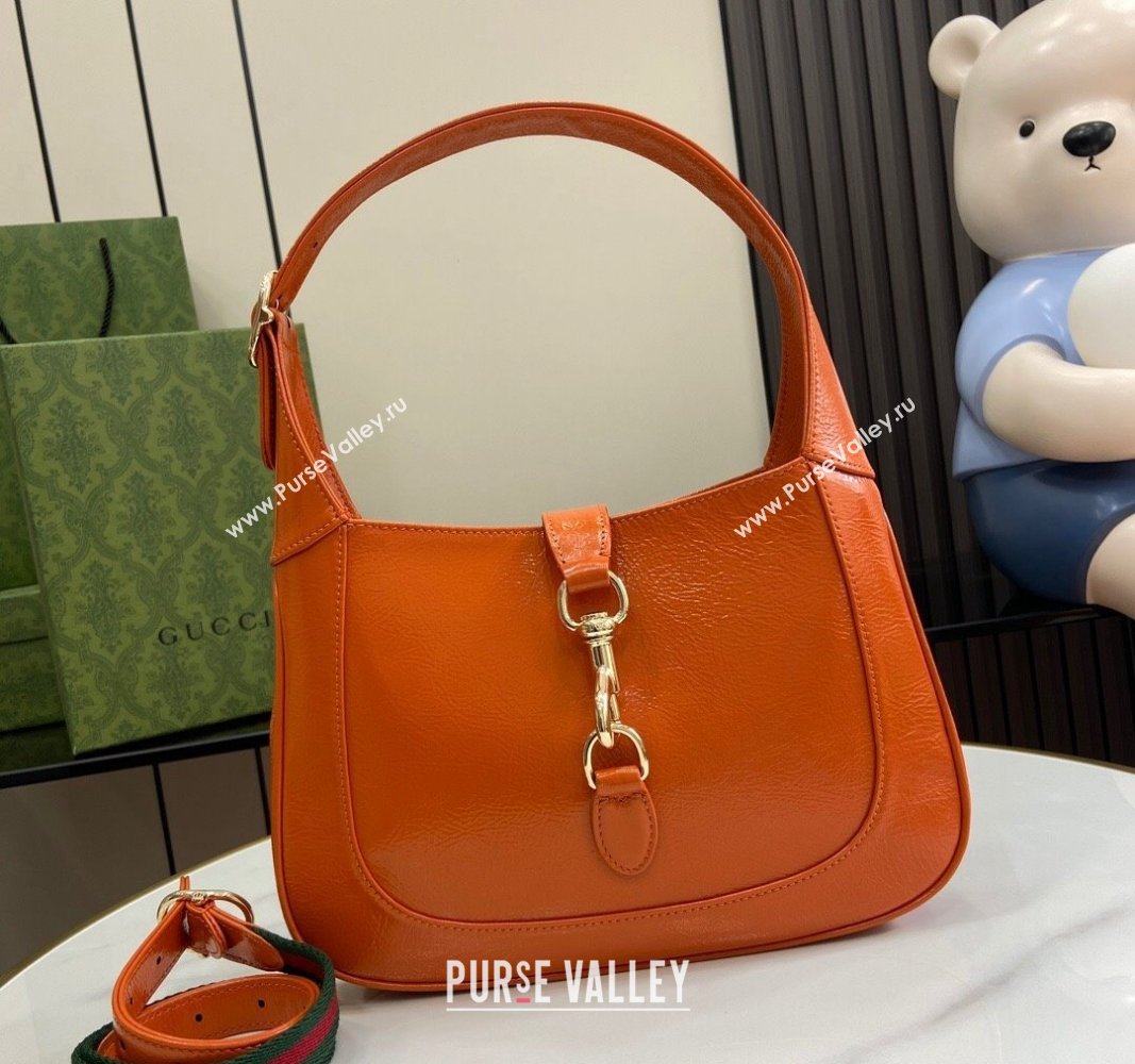 Gucci Jackie Small Shoulder Bag in Crinkled Patent Leather 782849 Orange 2024 (XLU-240625043)