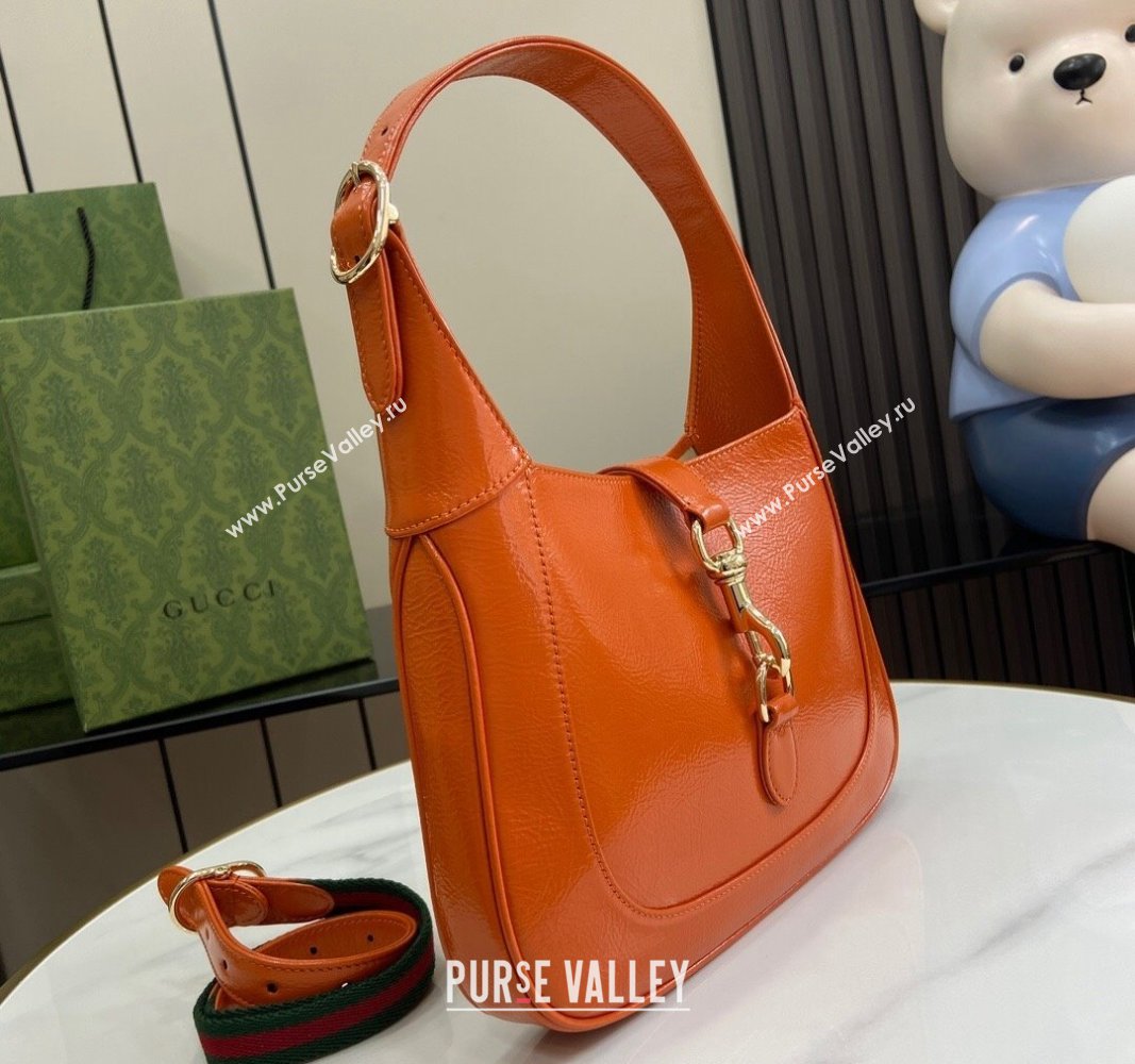 Gucci Jackie Small Shoulder Bag in Crinkled Patent Leather 782849 Orange 2024 (XLU-240625043)