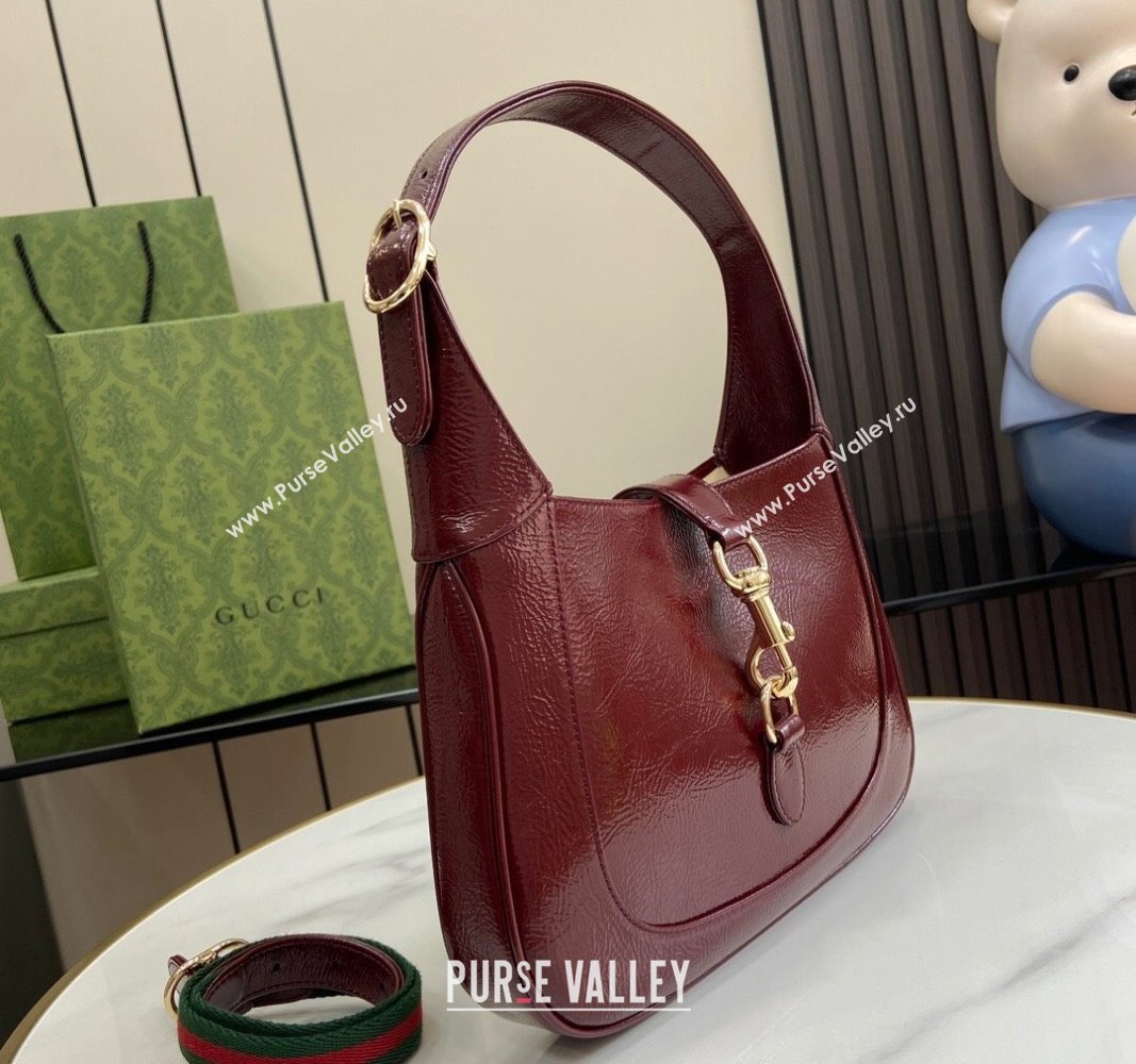 Gucci Jackie Small Shoulder Bag in Crinkled Patent Leather 782849 Burgundy 2024 (XLU-240625044)