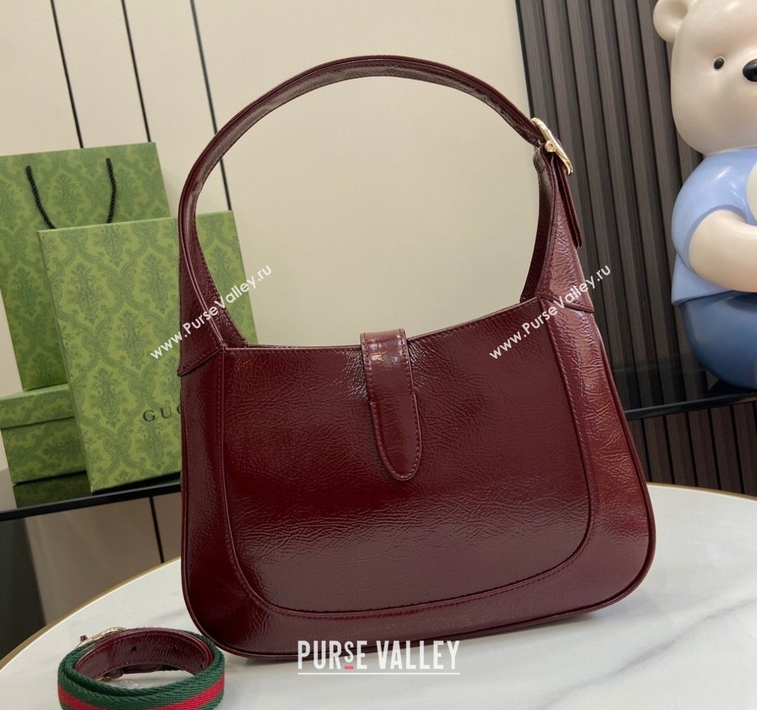 Gucci Jackie Small Shoulder Bag in Crinkled Patent Leather 782849 Burgundy 2024 (XLU-240625044)