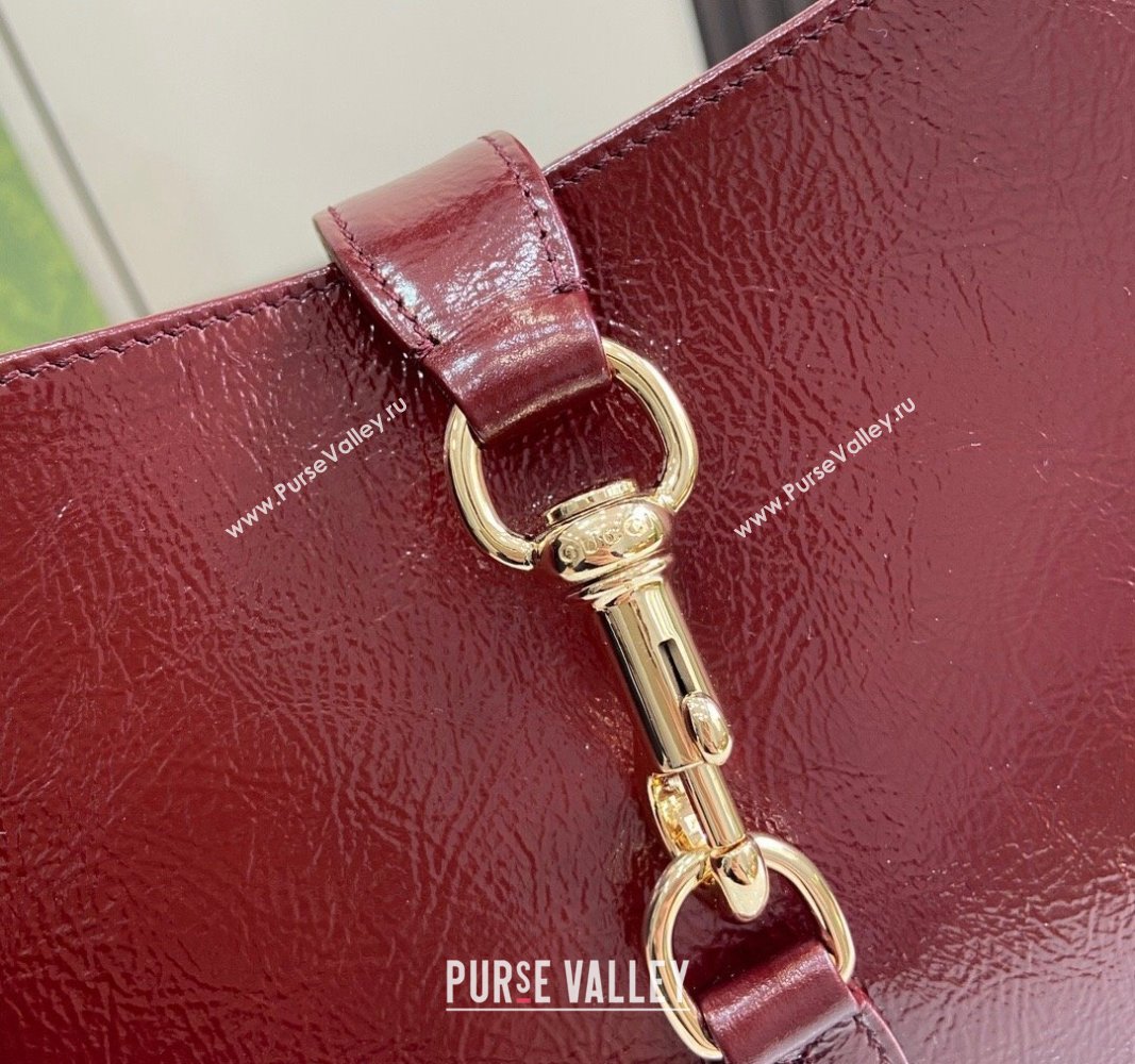 Gucci Jackie Small Shoulder Bag in Crinkled Patent Leather 782849 Burgundy 2024 (XLU-240625044)