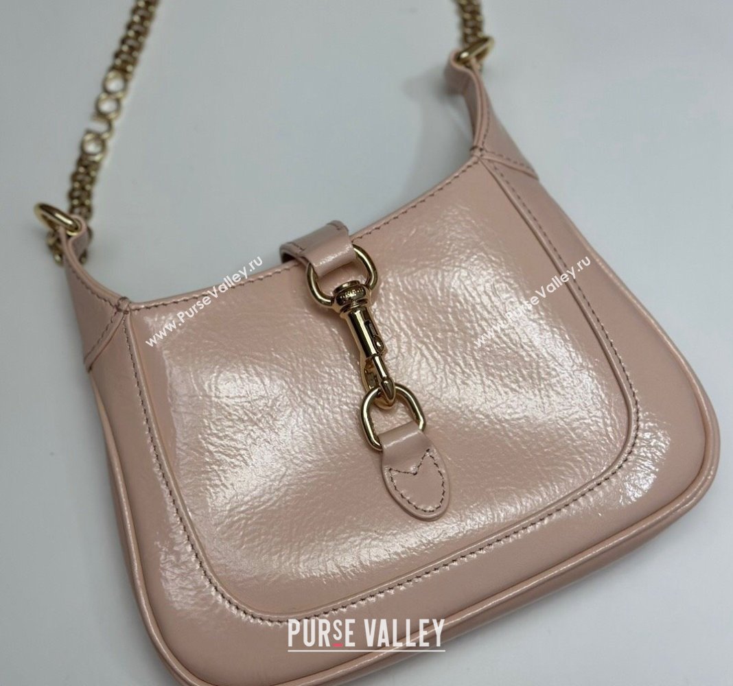 Gucci Jackie Notte Mini Bag in Crinkled Patent Leather ‎782889 Nude Pink 2024 (DLH-240624126)