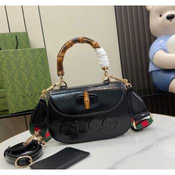 Gucci Bamboo 1947 Patent Leather Small bag with Embossed GUCCI Logo Black 2024 675797 (XLU-240625029)