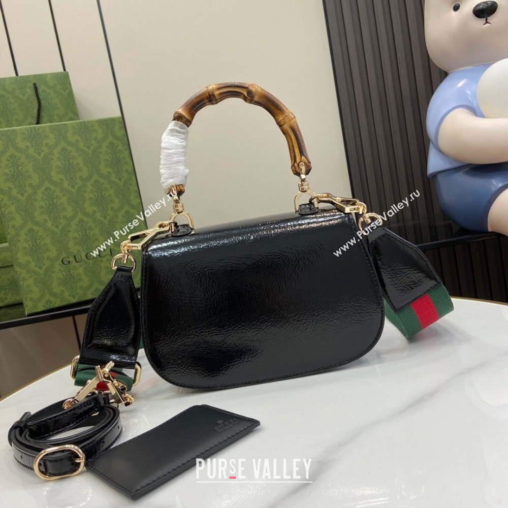 Gucci Bamboo 1947 Patent Leather Small bag with Embossed GUCCI Logo Black 2024 675797 (XLU-240625029)