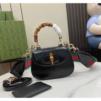 Gucci Bamboo 1947 Crinkled Patent Leather Mini Top Handle bag Black 2024 786482 (XLU-240625035)