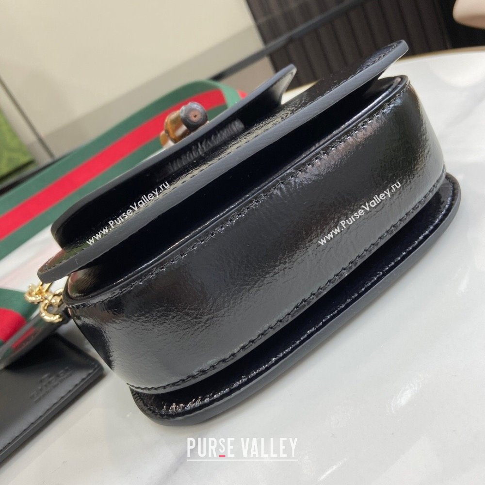 Gucci Bamboo 1947 Crinkled Patent Leather Mini Top Handle bag Black 2024 786482 (XLU-240625035)