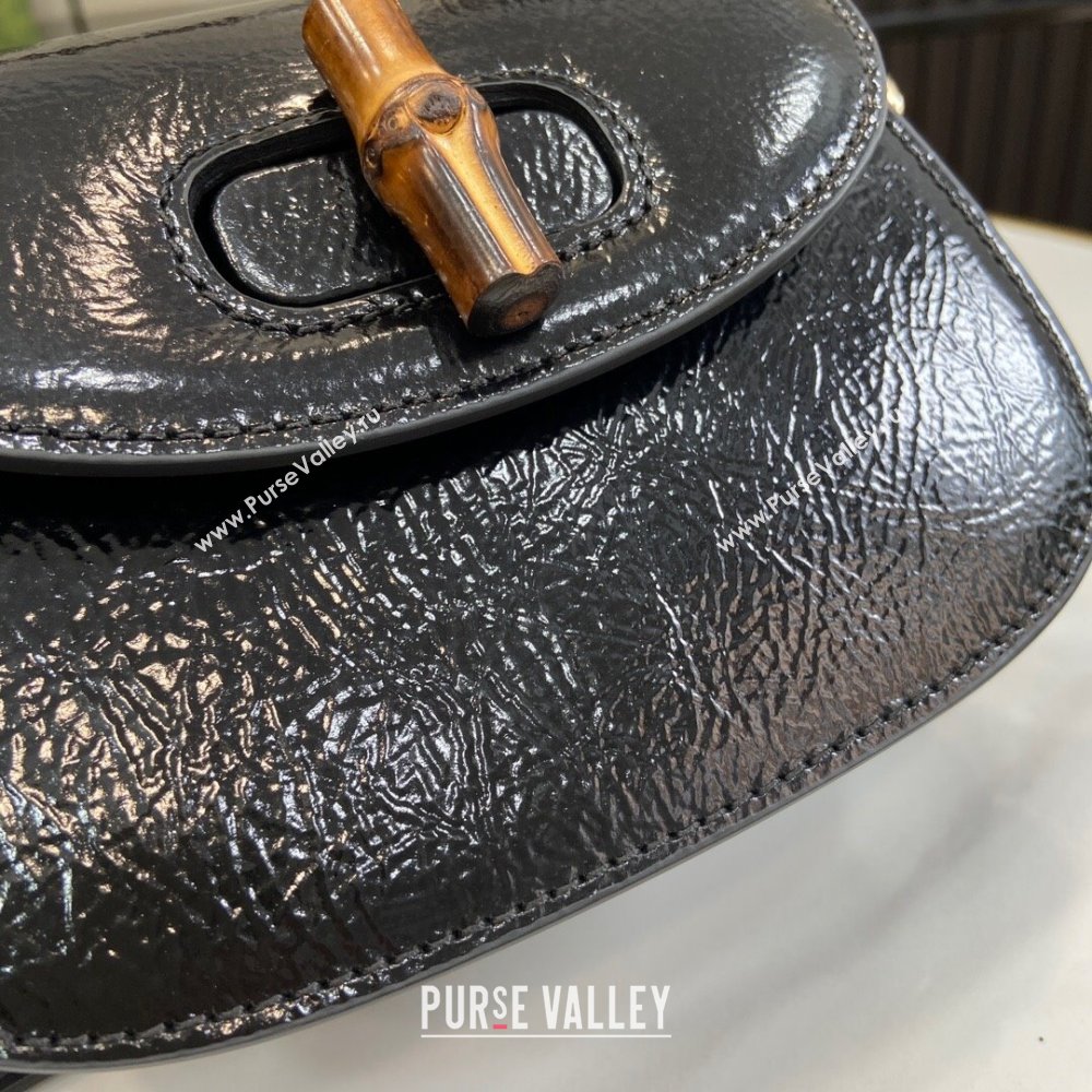 Gucci Bamboo 1947 Crinkled Patent Leather Mini Top Handle bag Black 2024 786482 (XLU-240625035)