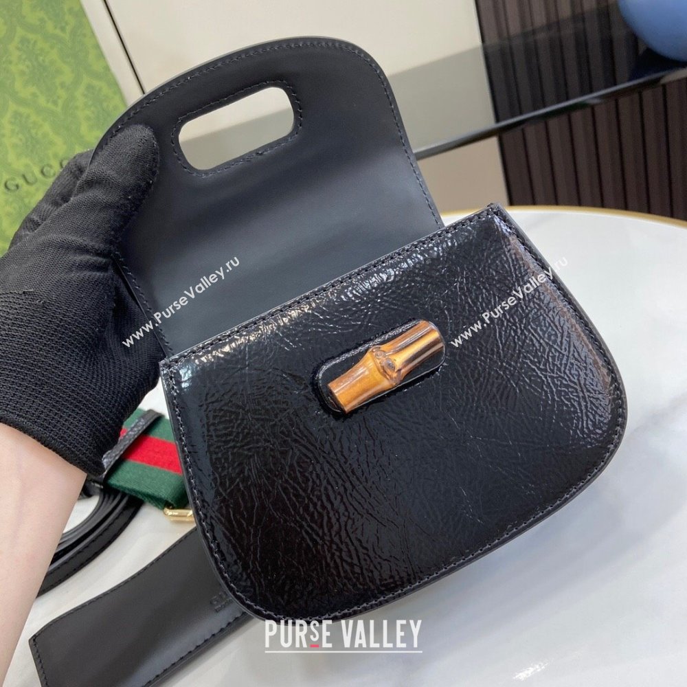 Gucci Bamboo 1947 Crinkled Patent Leather Mini Top Handle bag Black 2024 786482 (XLU-240625035)