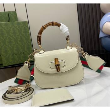 Gucci Bamboo 1947 Crinkled Patent Leather Mini Top Handle bag White 2024 786482 (XLU-240625036)