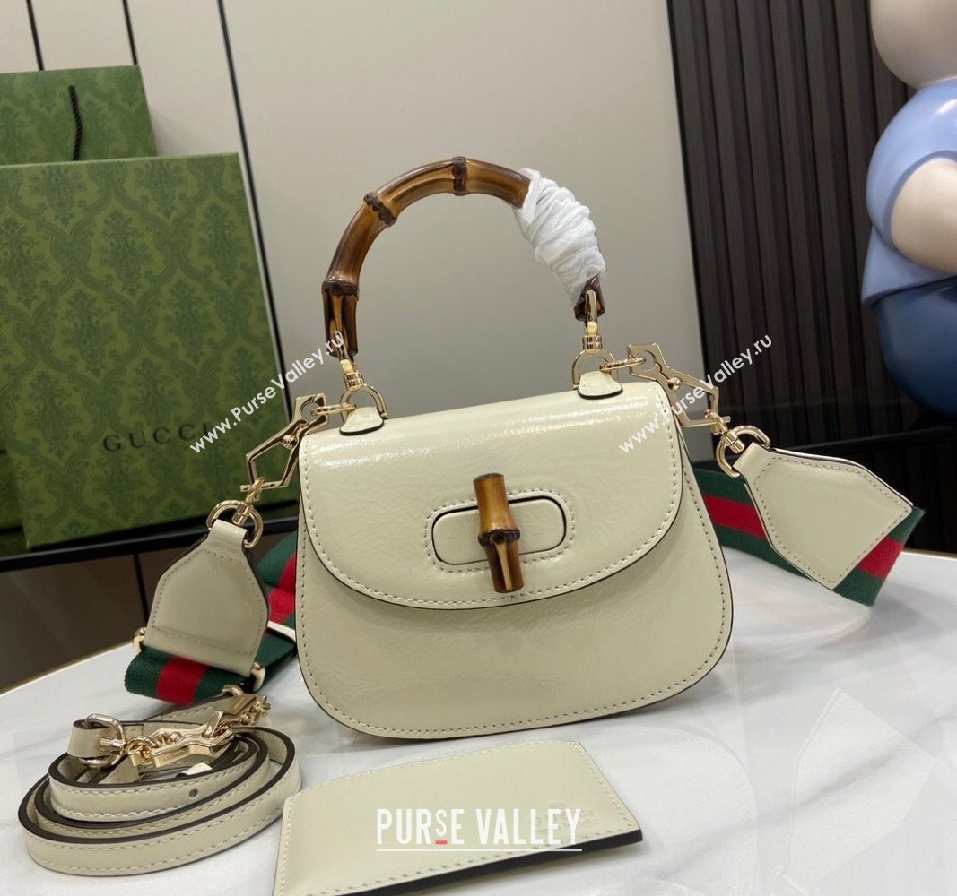 Gucci Bamboo 1947 Crinkled Patent Leather Mini Top Handle bag White 2024 786482 (XLU-240625036)