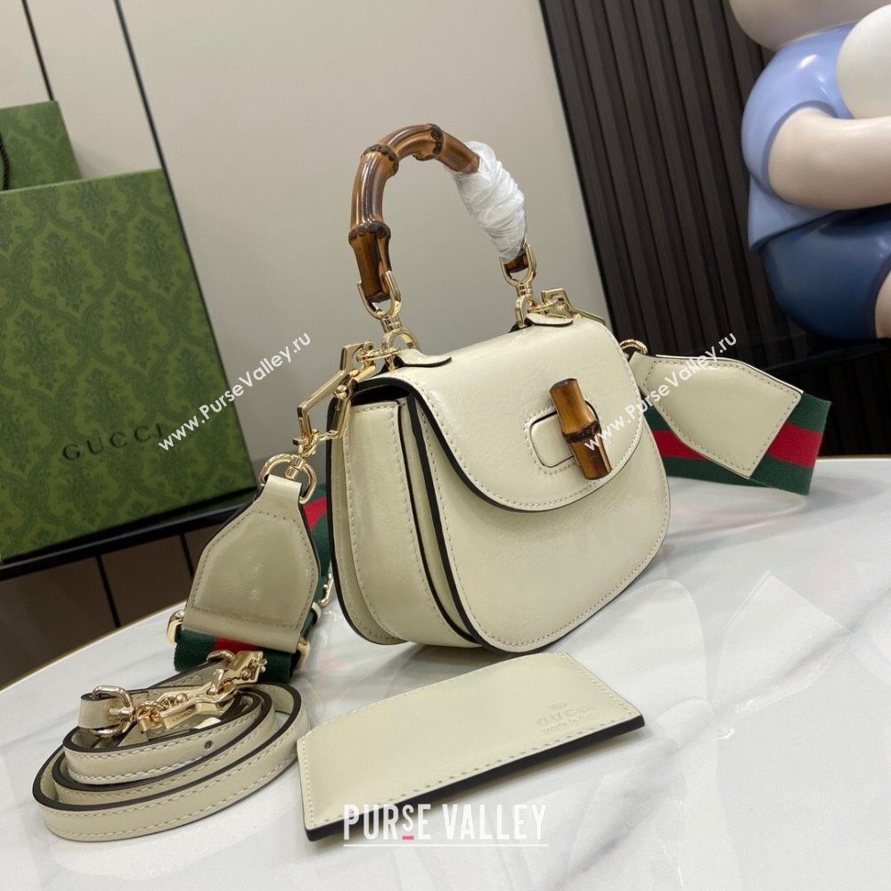 Gucci Bamboo 1947 Crinkled Patent Leather Mini Top Handle bag White 2024 786482 (XLU-240625036)