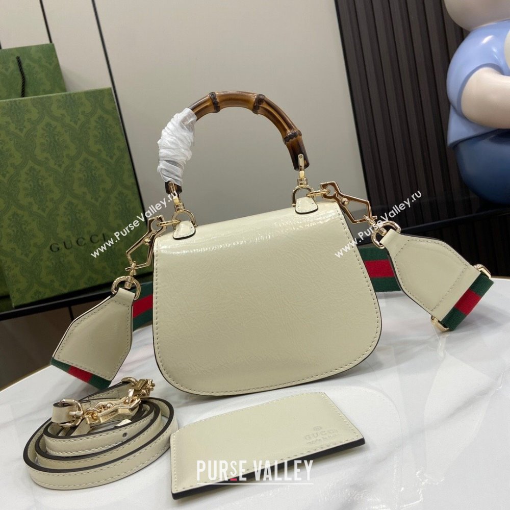 Gucci Bamboo 1947 Crinkled Patent Leather Mini Top Handle bag White 2024 786482 (XLU-240625036)