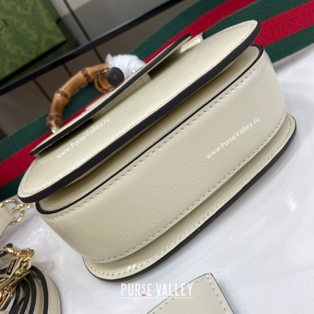 Gucci Bamboo 1947 Crinkled Patent Leather Mini Top Handle bag White 2024 786482 (XLU-240625036)