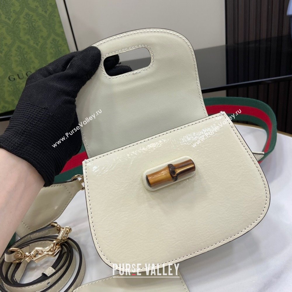 Gucci Bamboo 1947 Crinkled Patent Leather Mini Top Handle bag White 2024 786482 (XLU-240625036)