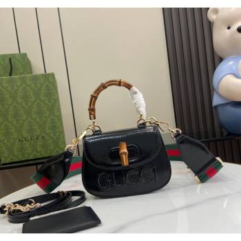 Gucci Bamboo 1947 Patent Leather Mini bag with Embossed GUCCI Logo Black 2024 786482 (XLU-240625031)