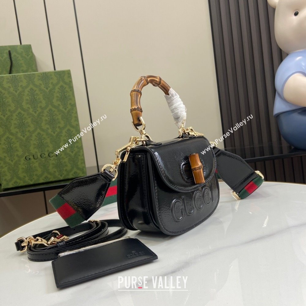 Gucci Bamboo 1947 Patent Leather Mini bag with Embossed GUCCI Logo Black 2024 786482 (XLU-240625031)