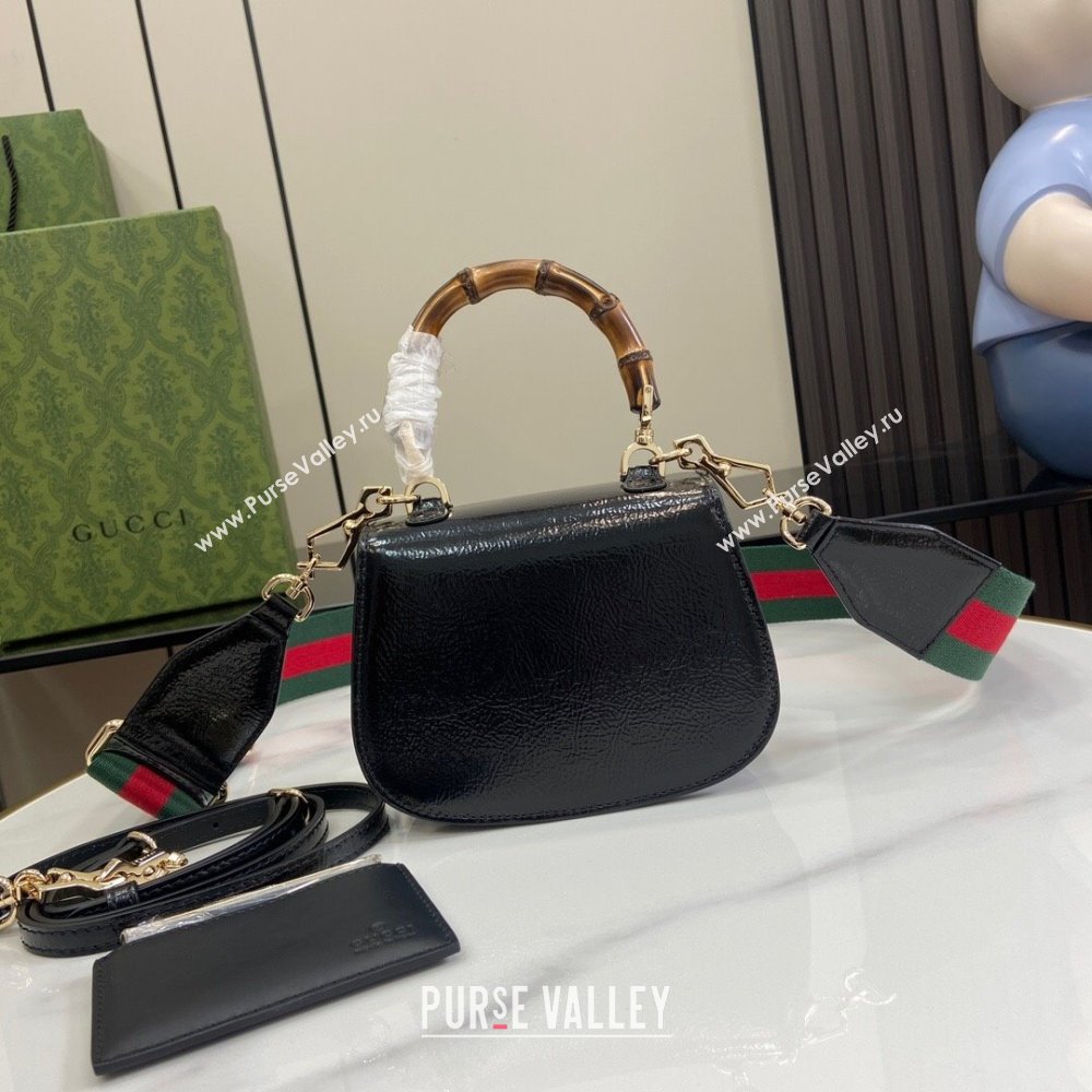 Gucci Bamboo 1947 Patent Leather Mini bag with Embossed GUCCI Logo Black 2024 786482 (XLU-240625031)