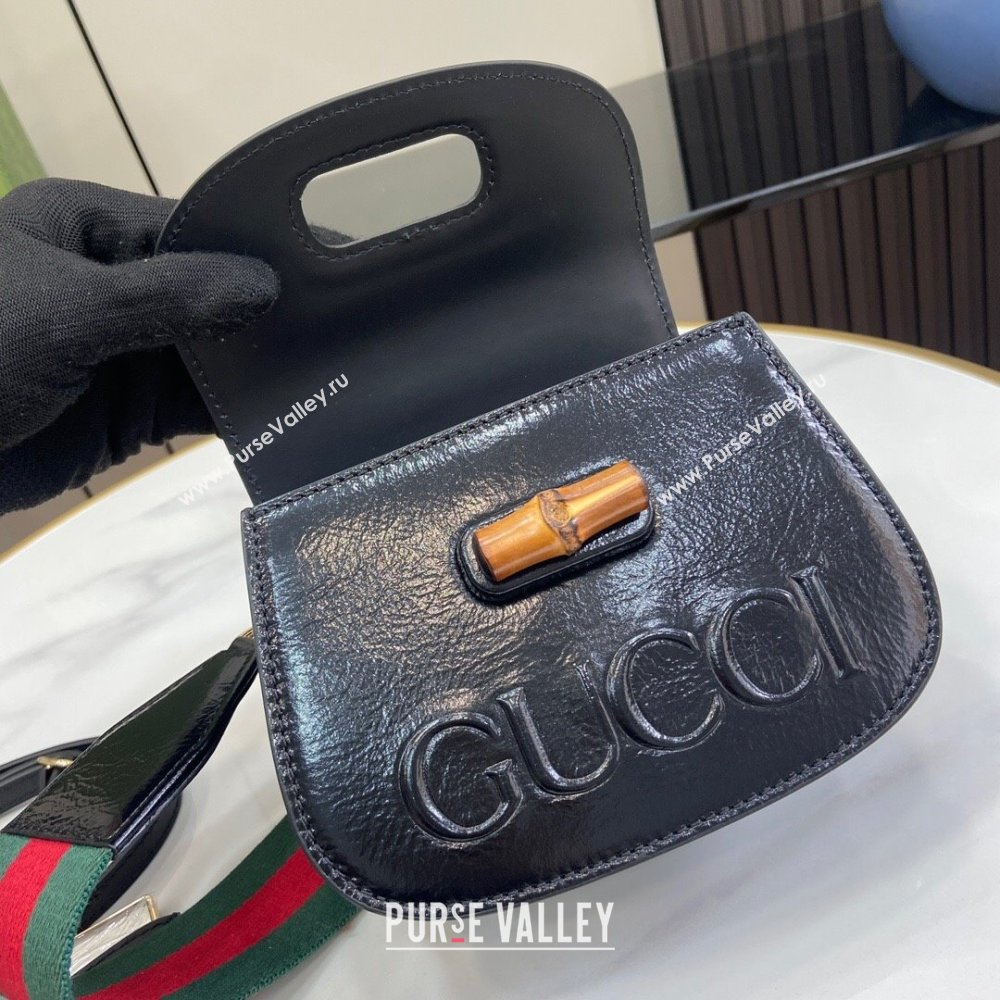 Gucci Bamboo 1947 Patent Leather Mini bag with Embossed GUCCI Logo Black 2024 786482 (XLU-240625031)