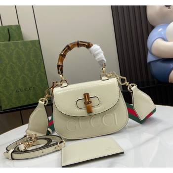 Gucci Bamboo 1947 Patent Leather Mini bag with Embossed GUCCI Logo White 2024 786482 (XLU-240625032)