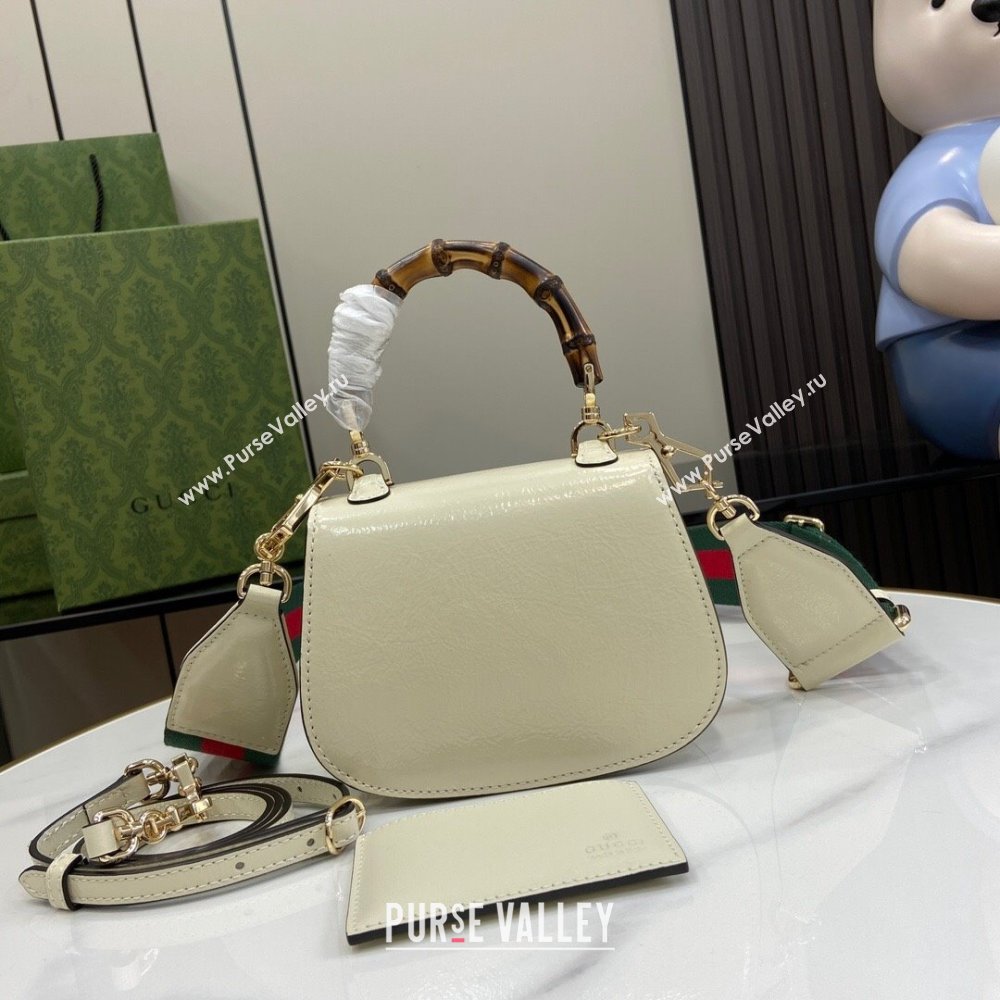 Gucci Bamboo 1947 Patent Leather Mini bag with Embossed GUCCI Logo White 2024 786482 (XLU-240625032)