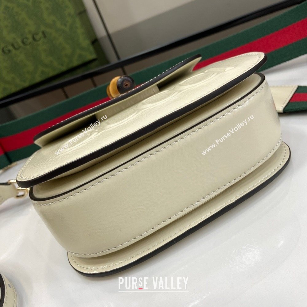 Gucci Bamboo 1947 Patent Leather Mini bag with Embossed GUCCI Logo White 2024 786482 (XLU-240625032)