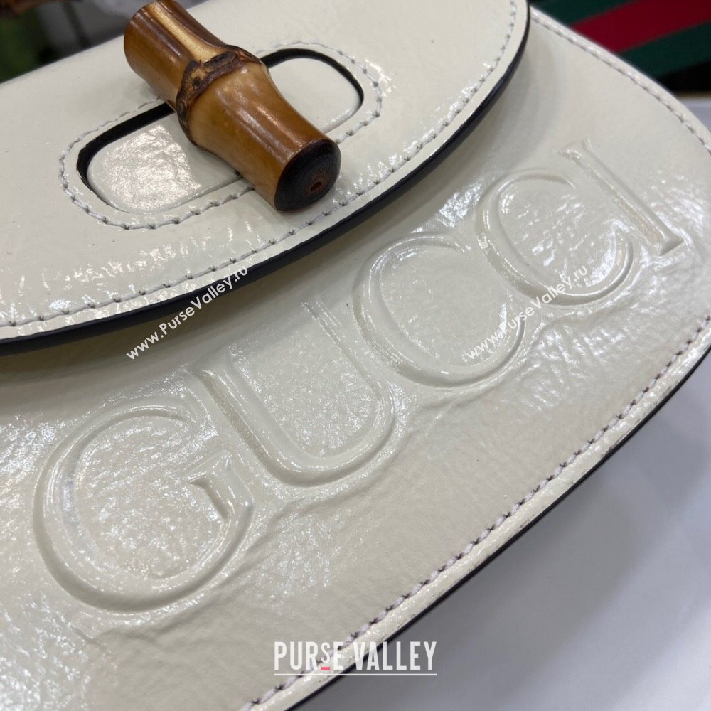 Gucci Bamboo 1947 Patent Leather Mini bag with Embossed GUCCI Logo White 2024 786482 (XLU-240625032)