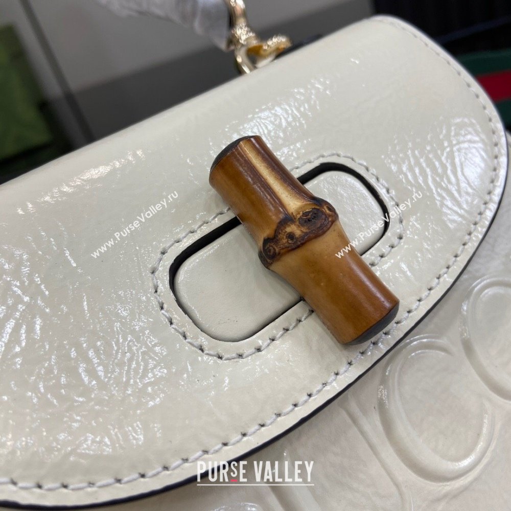 Gucci Bamboo 1947 Patent Leather Mini bag with Embossed GUCCI Logo White 2024 786482 (XLU-240625032)