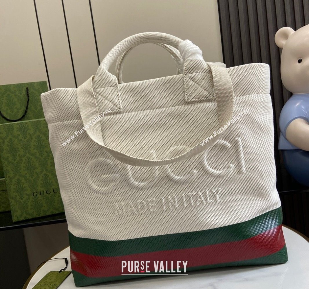 Gucci Canvas Tote bag with Embossed Detail 782741 White/Green/Red 2024 (XLU-240625047)