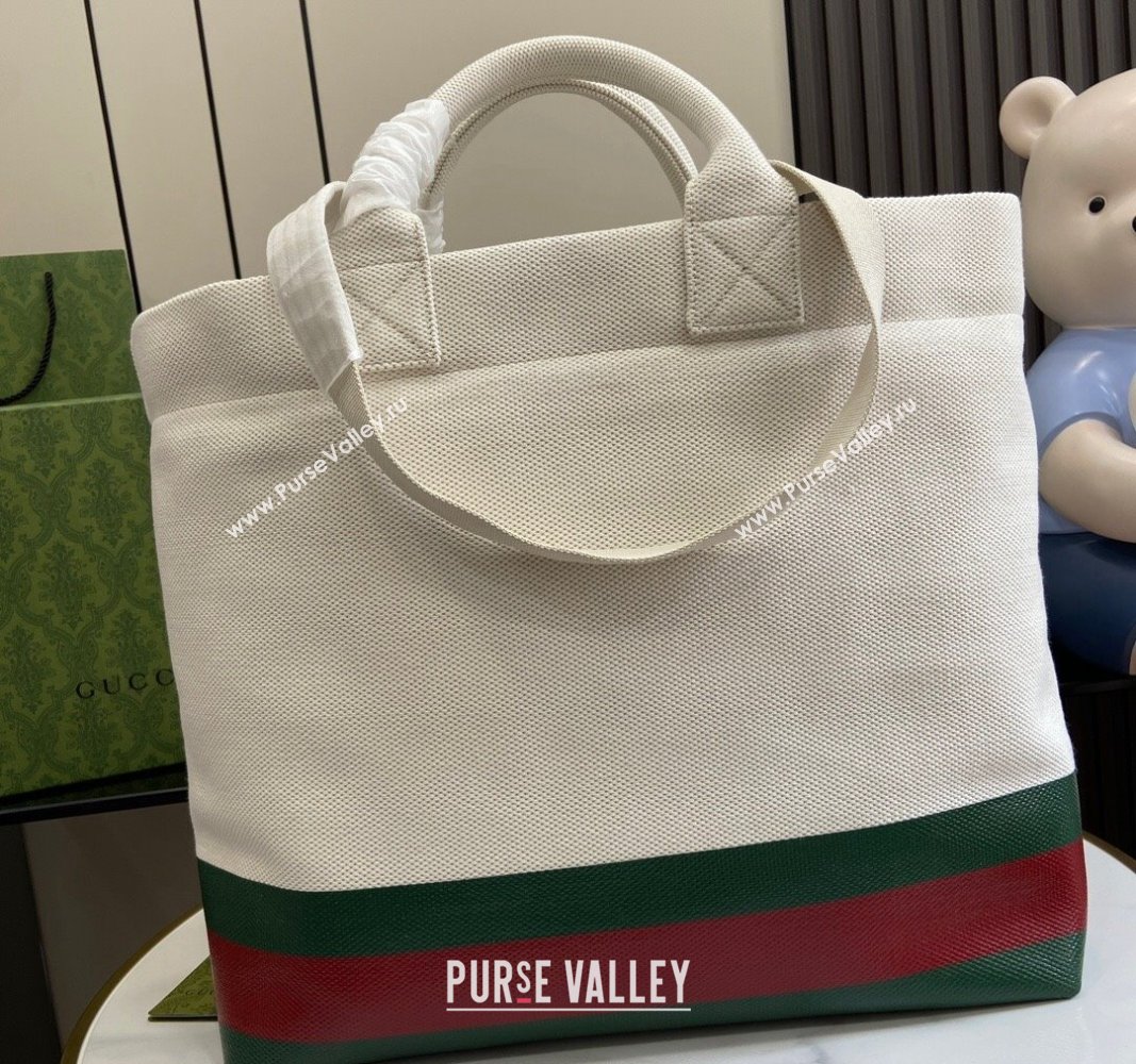 Gucci Canvas Tote bag with Embossed Detail 782741 White/Green/Red 2024 (XLU-240625047)