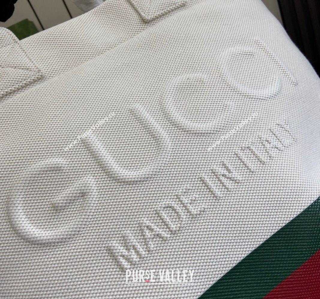 Gucci Canvas Tote bag with Embossed Detail 782741 White/Green/Red 2024 (XLU-240625047)