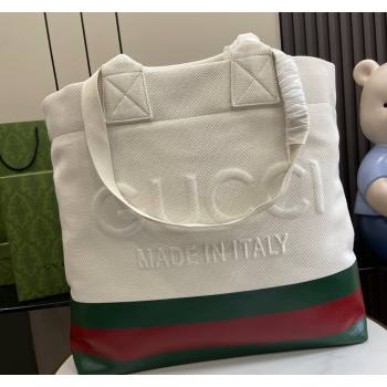 Gucci Canvas Tote bag with Embossed Detail 779510 White/Green/Red 2024 (XLU-240625046)