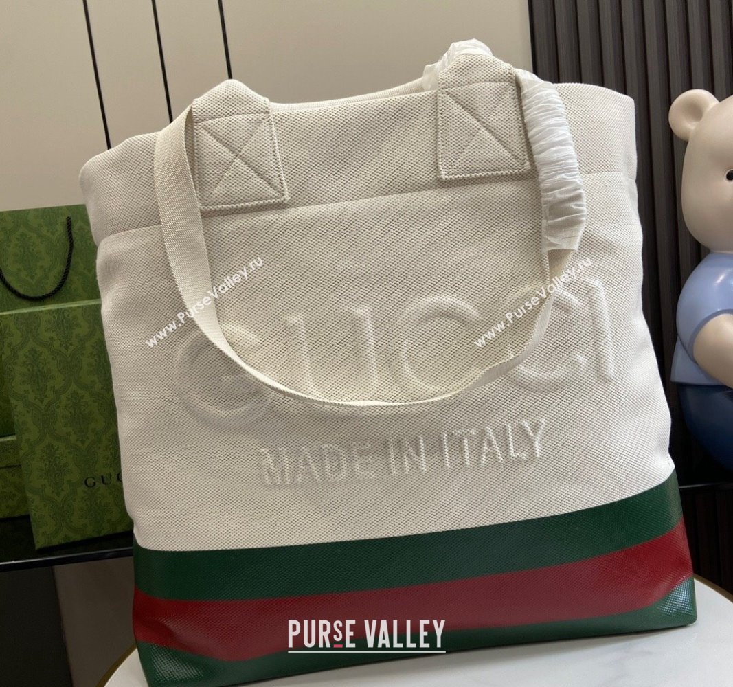 Gucci Canvas Tote bag with Embossed Detail 779510 White/Green/Red 2024 (XLU-240625046)