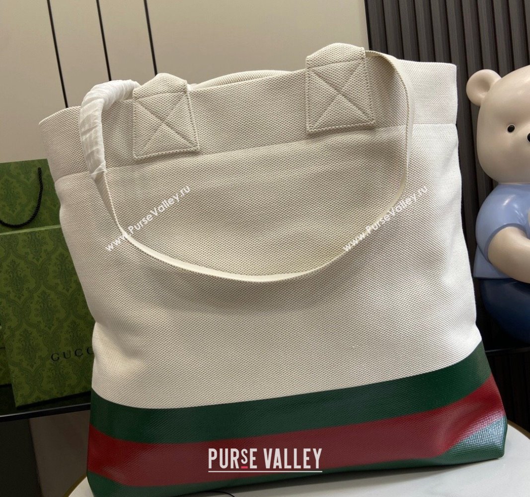 Gucci Canvas Tote bag with Embossed Detail 779510 White/Green/Red 2024 (XLU-240625046)