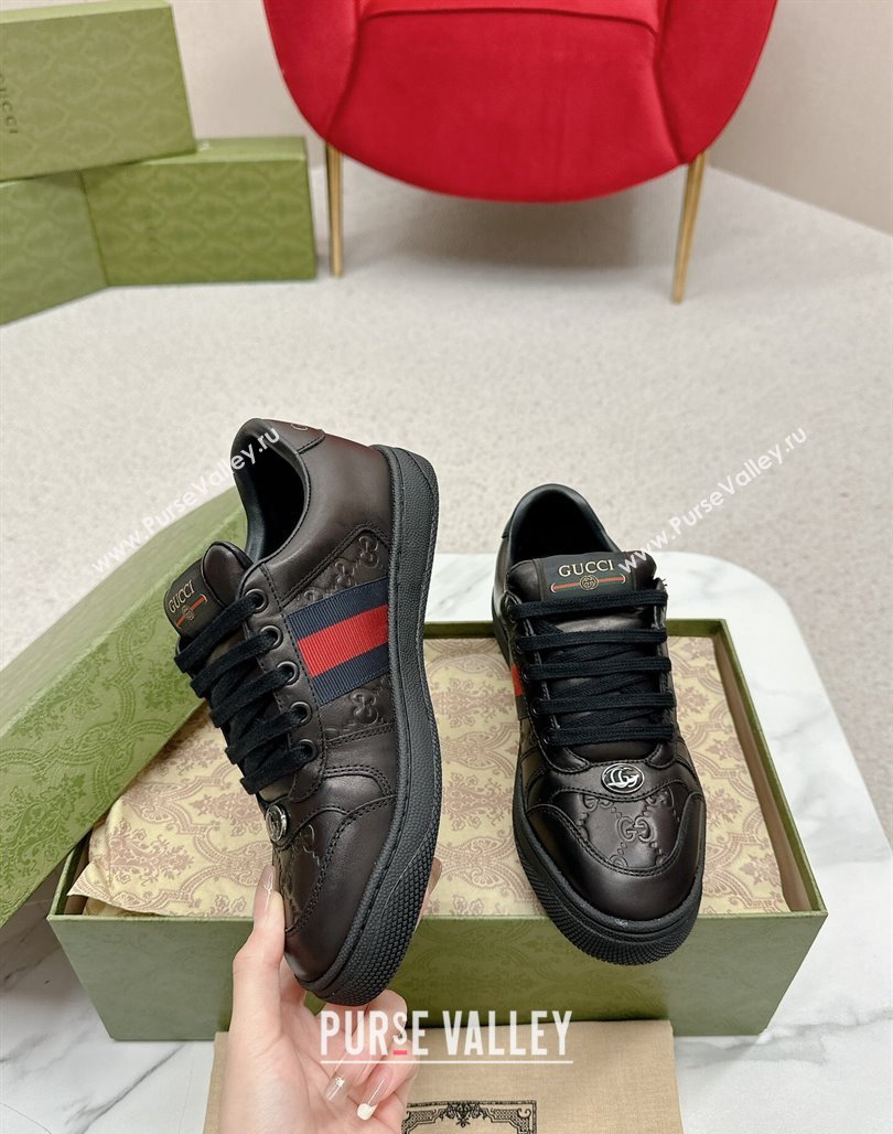 Gucci Screener Sneakers in GG Leather Black 2024 0702 (MD-240702120)