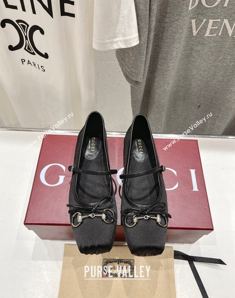 Gucci Satin Ballet Flat with Horsebit Black 2024 0702 (MD-240702128)