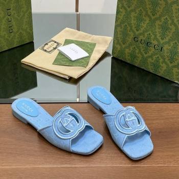 Gucci GG Canvas Flat Slides Sandal in GG Canvas Light Blue 2024 0702 (MD-240702137)