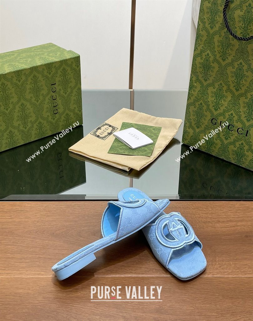 Gucci GG Canvas Flat Slides Sandal in GG Canvas Light Blue 2024 0702 (MD-240702137)