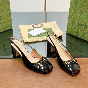 Gucci Horsebit Slingback Pumps 6.5cm in Patent Leather Black 2024 0702 (MD-240702141)