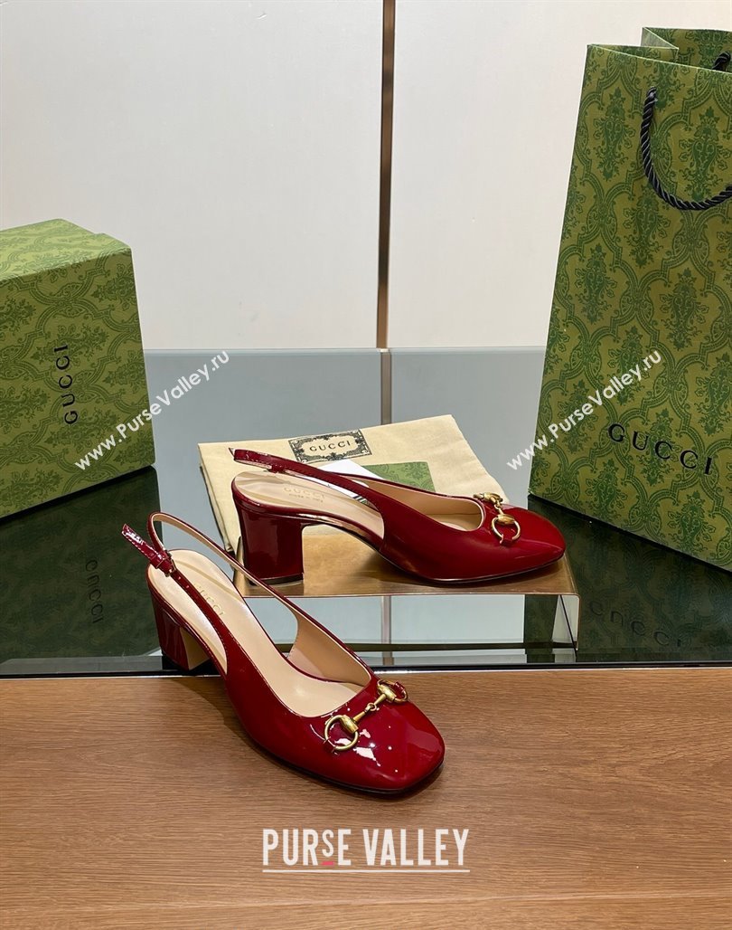 Gucci Horsebit Slingback Pumps 6.5cm in Patent Leather Red 2024 0702 (MD-240702142)