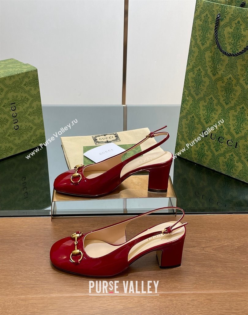 Gucci Horsebit Slingback Pumps 6.5cm in Patent Leather Red 2024 0702 (MD-240702142)