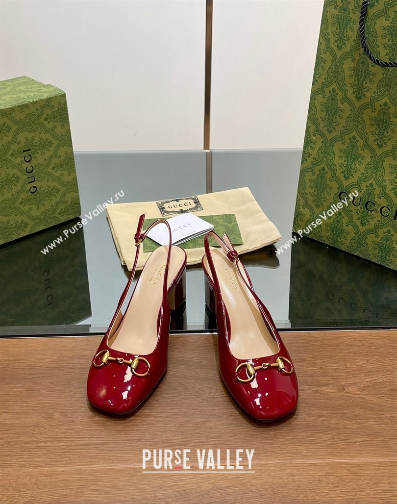 Gucci Horsebit Slingback Pumps 6.5cm in Patent Leather Red 2024 0702 (MD-240702142)