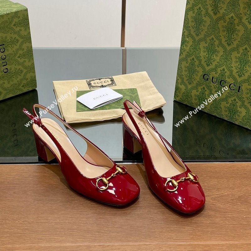 Gucci Horsebit Slingback Pumps 6.5cm in Patent Leather Red 2024 0702 (MD-240702142)