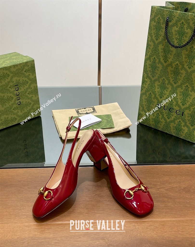 Gucci Horsebit Slingback Pumps 6.5cm in Patent Leather Red 2024 0702 (MD-240702142)