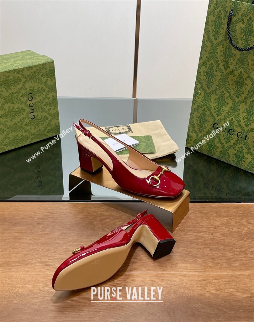 Gucci Horsebit Slingback Pumps 6.5cm in Patent Leather Red 2024 0702 (MD-240702142)